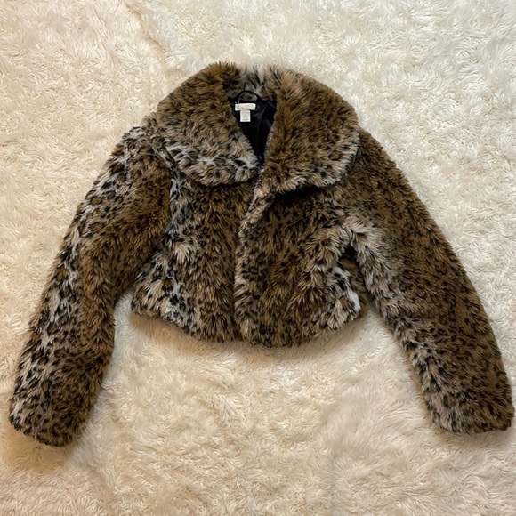 🐆FAUX FUR KIDS JACKET • SIZE 10/12 • CHILDRENS PLACE 🤎 - Picture 1 of 4